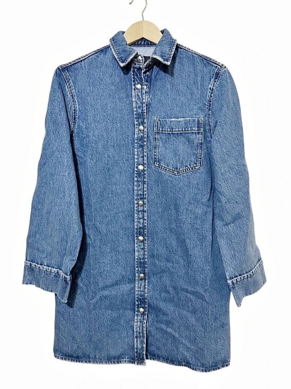 ANINE BING Mary Denim Shirt Dress XS Blue Button Front Cotton Mini Oversized NWT